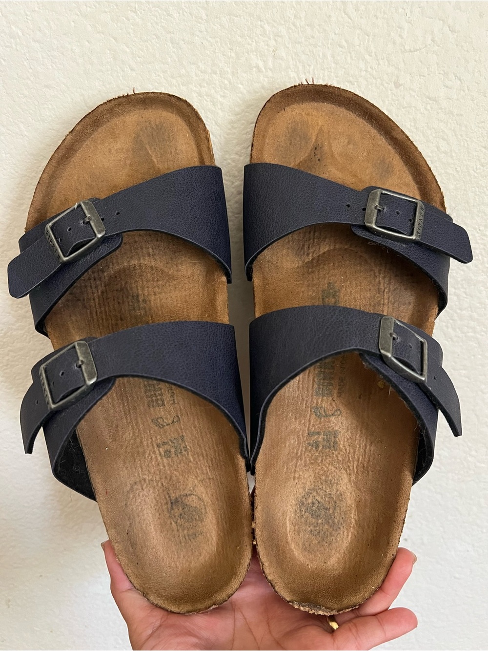 Birkenstock Womens Sydney Vegan Birko-Flor Sandals Navy Size 41 L 10-10.5